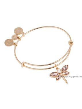 Crystal Dragonfly Bangle Expandable Gold Tone Nickel Free Bracelet
